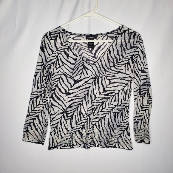Express Tops - Vtg 90s Express Mesh Top‎ Women Large Zebra Sparkle Bratz Grunge Baddie Y2K